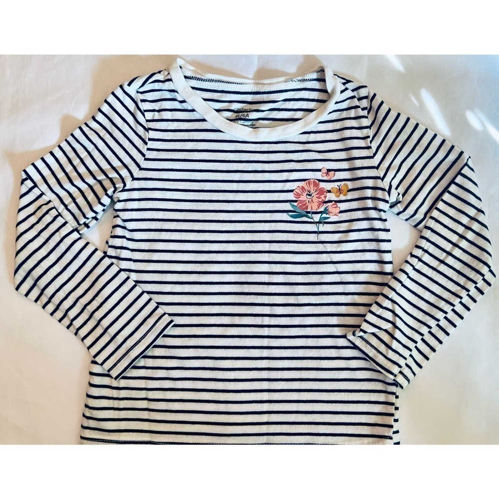 Carter’s blue & white striped long sleeve t-shirt in child size 4T